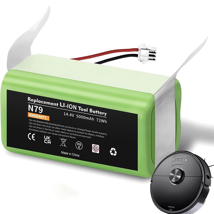 Baterie litiu 5000mAh 14.4V pentru aspirator robot, Bedee, compatibil schimb 14.4V 5000mAh pentru Eufy RoboVac G10 Hybrid G30 G20 G35 G40, pentru RoboVac 11 11S 11S MAX 12 15C 15C MAX 25C 30 30C 30 MAX, pentru Ecovacs Deebot N79 N79DNS 622, Verde