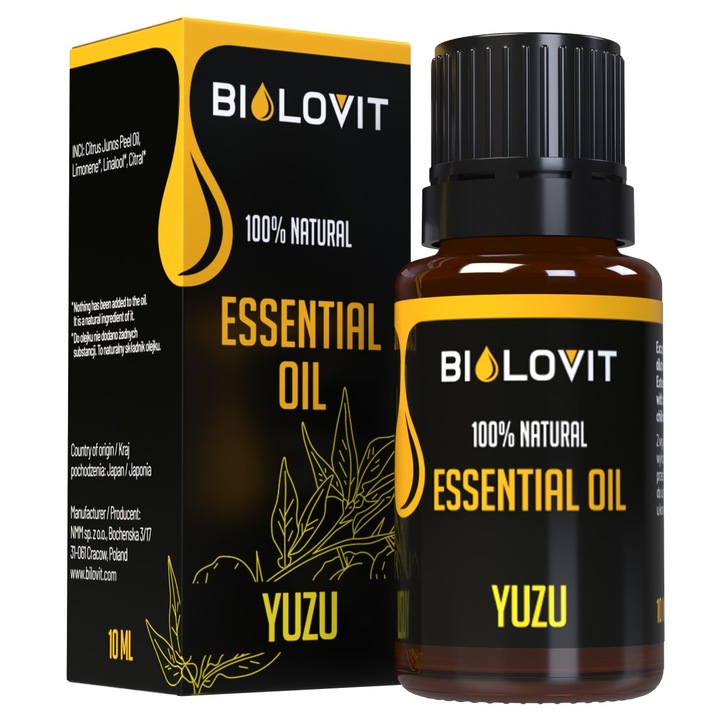 Ulei esențial Yuzu Bilovit, 10 ml, aroma citrice, 100% natural