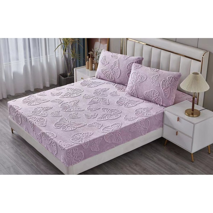 Husa cocolino cu elastic 180 x 200 cm, model fluturi 3D cod HF02