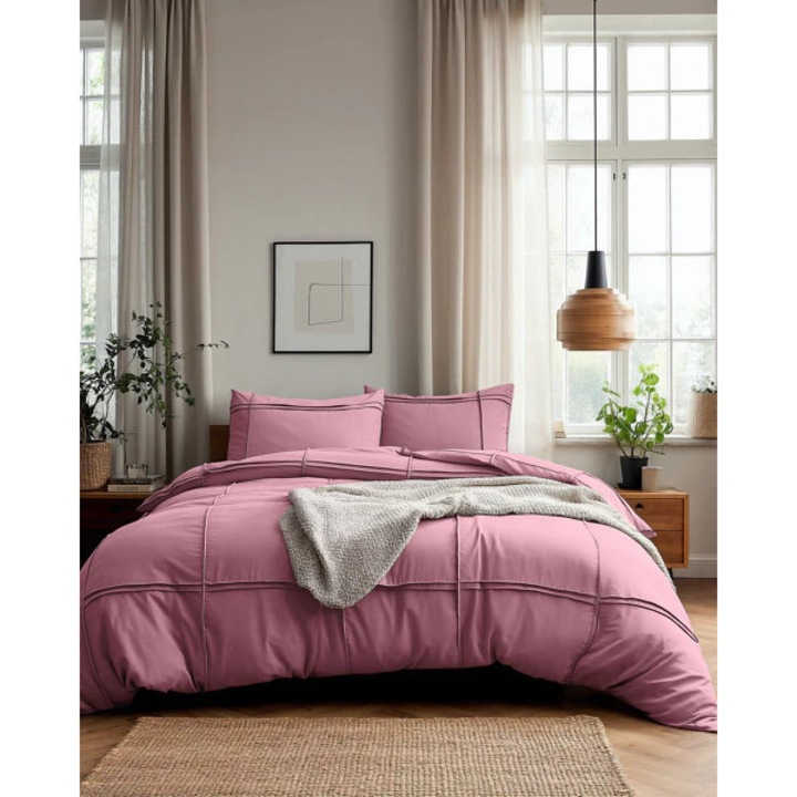 Husa de pilota Sleeptime Washed Tufted Old Pink 140x200/220 cm – microfibra moale, efect spalat, cu pliuri, 1 fata de perna inclusa