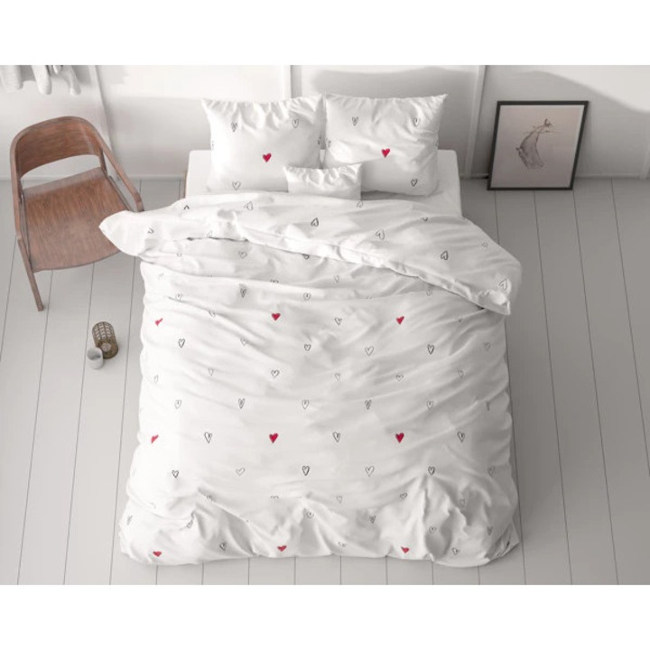 Sleeptime Hearts Everywhere Fehér paplanhuzat 140x200/220 cm – puha mikroszálas, szívmintás, antiallergén, 1 párnahuzattal