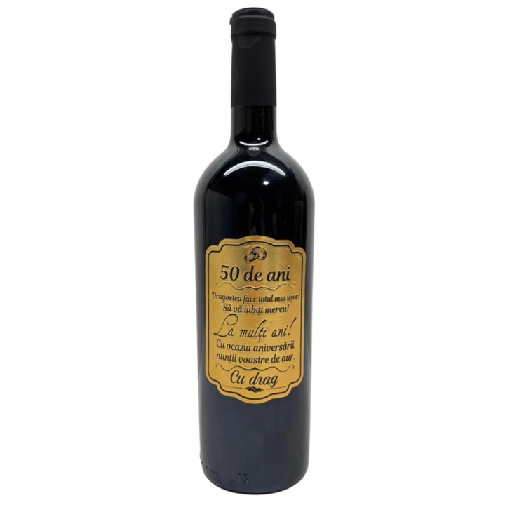 Vin personalizat 0, 75L Poem Design, roșu, aniversare 50 de ani