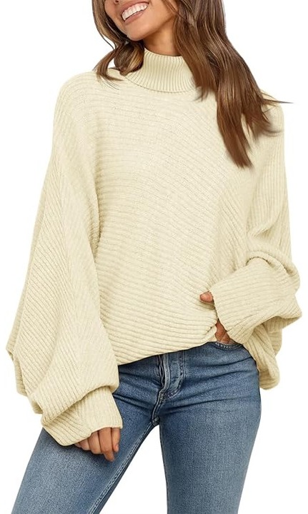 Pulover oversized femei, Imily Bela, guler croială largă, bej, Bej