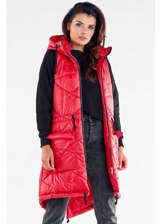 Vesta dama, Awama, S/M, rosie, polyester, cu gluga