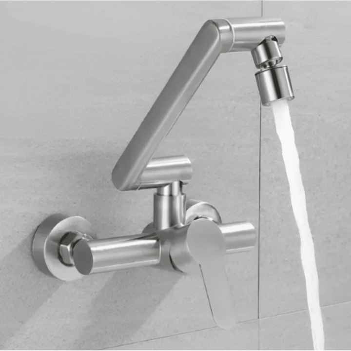 Baterie sanitara de perete Bonken, model ST-010308, inox mat, design cu robinet pliabil, dimensiuni compacte