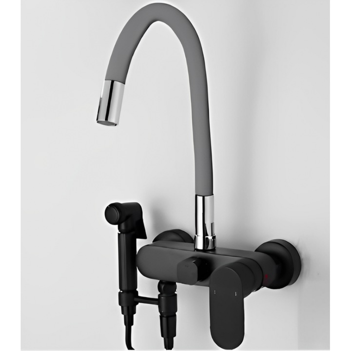 Baterie sanitara de perete Bonken, model HT-1790, flexibila, gri/negru, crom