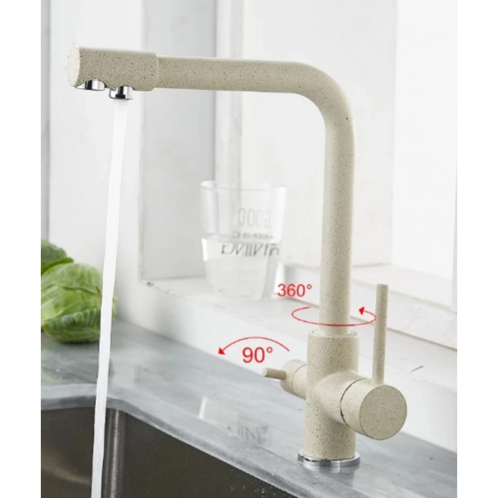 Baterie sanitara 3 cai Bonken, model HT-4881, bej, constructie durabila