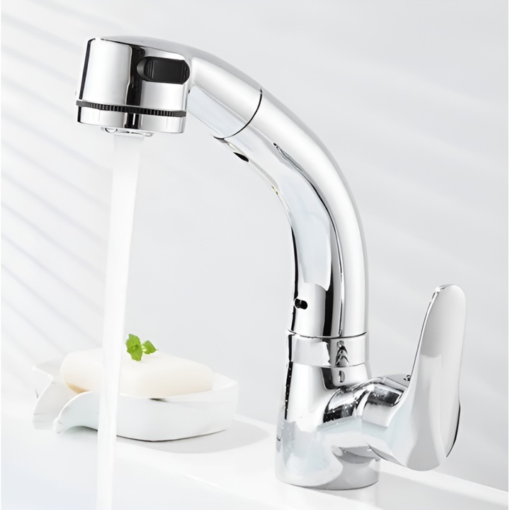 Baterie sanitara Bonken HT-6211 cu dus retractabil, crom, constructie durabila