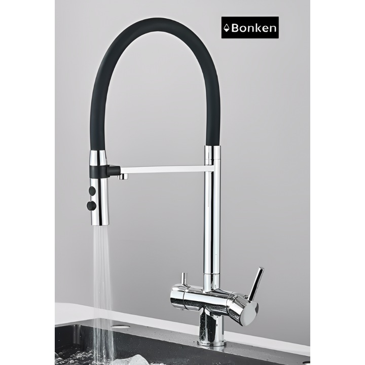 Baterie sanitara 3 cai Bonken, design inalt si pliabil, crom/negru