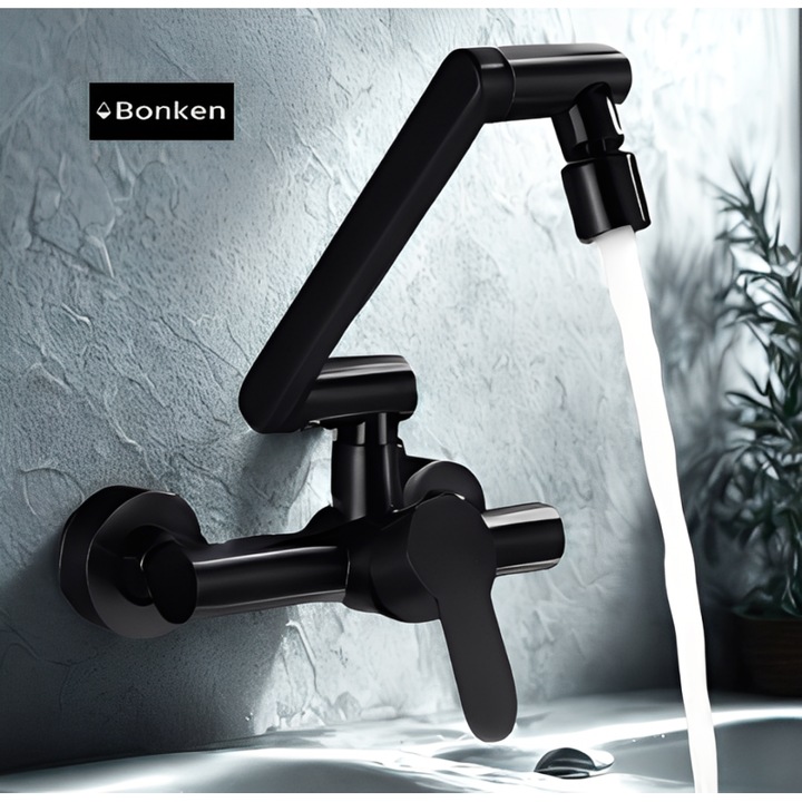 Baterie sanitara de perete Bonken, model ST-010310, design pliabil, inox negru, din otel inoxidabil SUS304