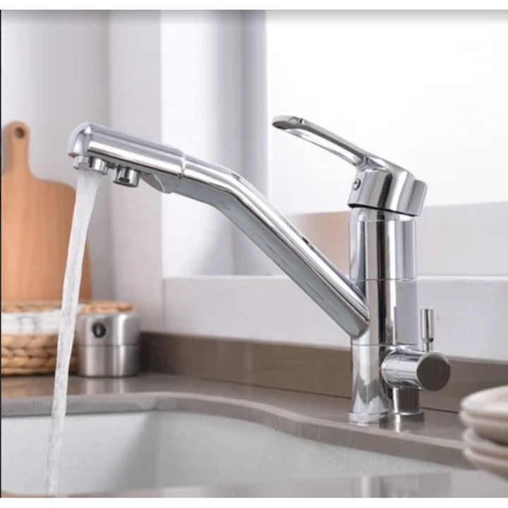 Baterie sanitara 3 cai Bonken, design joasa, finisaj crom, pentru apa calda, rece si filtrata