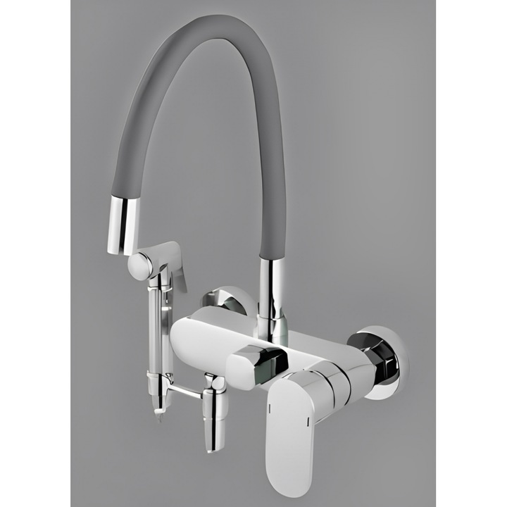 Baterie sanitara de perete Bonken HT-1815, corp cromat, duza flexibila din silicon gri