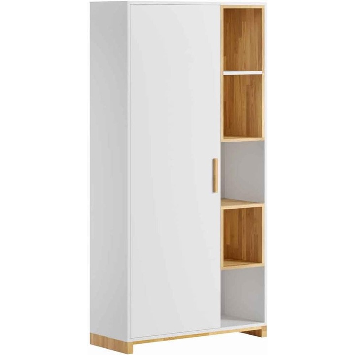 Sifonier Loft Deerhorn 200x100cm, alb, cu rafturi deschise din lemn de stejar