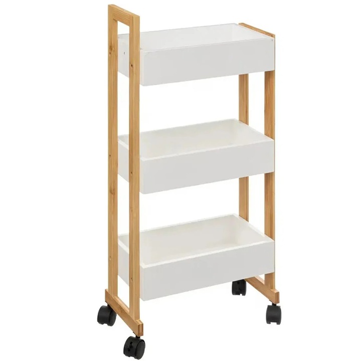 Atmosphera Natureo forgószekrény 3 polccal, bambusz és MDF anyagból, 41x20x81 cm, fehér