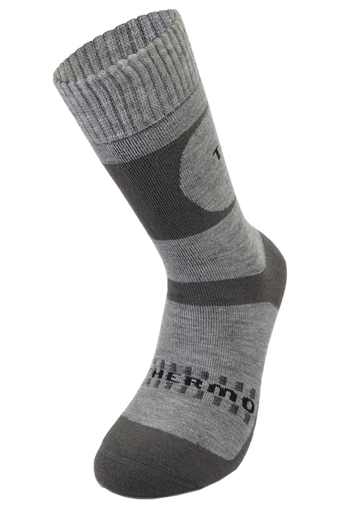 Set-2 perechi de sosete barbati thermo frotir din amastec de lana, Fara cusatura, Respirabile, Confortabile, Gri melange/Gri inchis