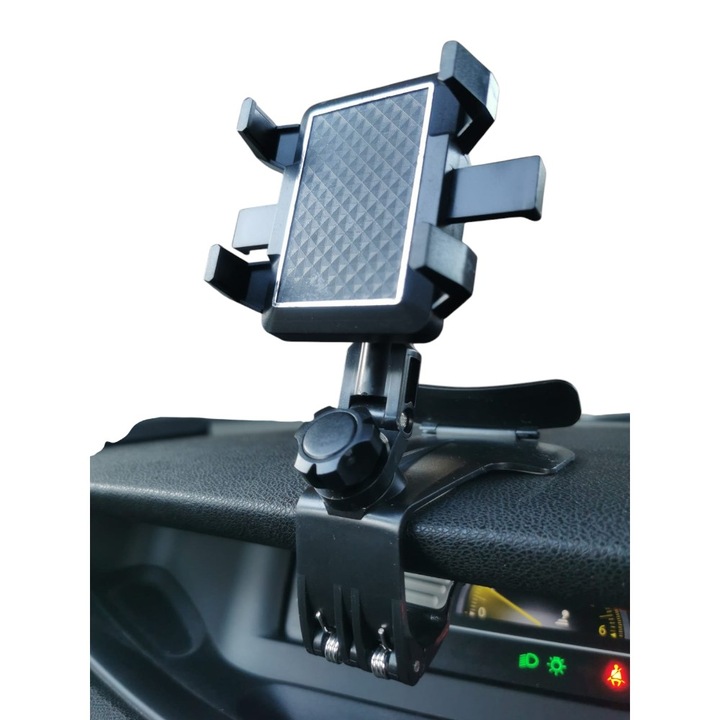 Suport auto 3 in 1 cu clema, YB20-9, (suport telefon, parasolar si numar bord), reglabil(orizontal sau vertical), Negru