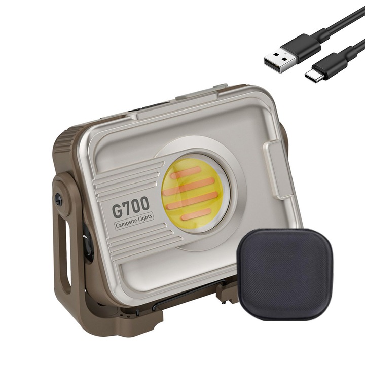 Lampa de camping LED, AFKSMILE, Portabila, Acumulator 6000mAh, Incarcare USB, IP54, 3 moduri de lumina, Pentru camping, atelier, pescuit, Maro, 10x9.3cm