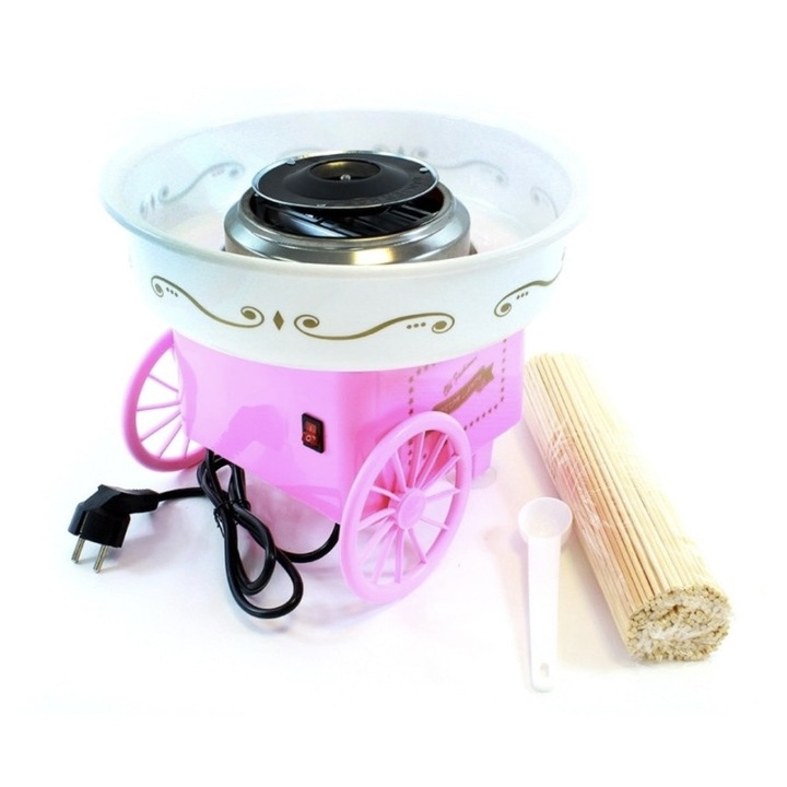 Masina pentru vată de zahăr, Faintec, plastic roz, 30x24cm, 500W