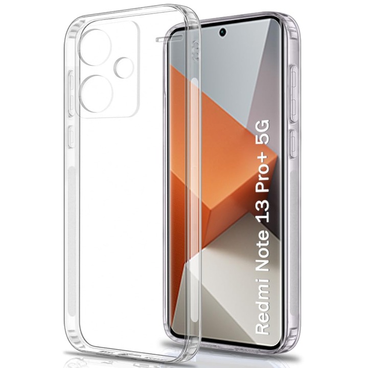 Husa de Silicon compatibila cu Xiaomi Redmi Note 13 Pro Plus 5G, Anti Dust, Protectie Margini, Camera, Protectie Mufa Incarcare, Plug Mobile Cover, Slim Fit, Transparenta