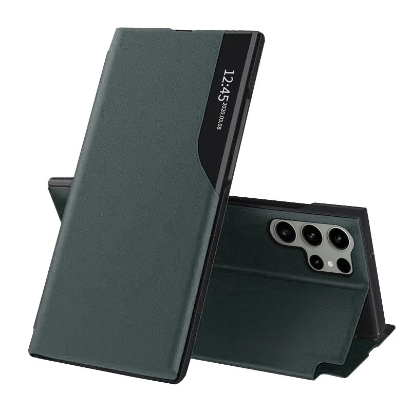 Husa pentru Samsung Galaxy S23 Ultra, SKYDDAR INNOVATION, eFold, tip carte, set cu sticker, Verde