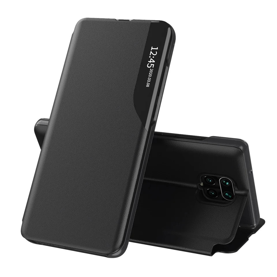 Husa pentru Xiaomi Redmi Note 9 Pro / Redmi Note 9S / Redmi Note 9 Pro Max, SKYDDAR INNOVATION, eFold, tip carte, set cu sticker, Negru