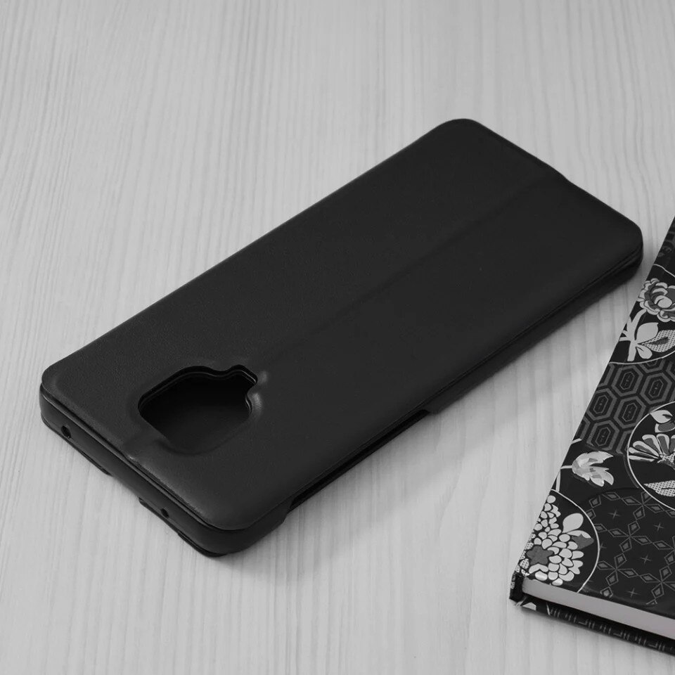 Husa pentru Xiaomi Redmi Note 9 Pro / Redmi Note 9S / Redmi Note 9 Pro Max, SKYDDAR INNOVATION, eFold, tip carte, set cu sticker, Negru