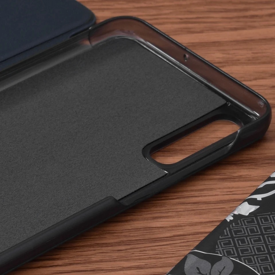 Husa pentru Samsung Galaxy A50 / Galaxy A30s / Galaxy A50s, SKYDDAR INNOVATION, eFold, tip carte, set cu sticker, Albastru