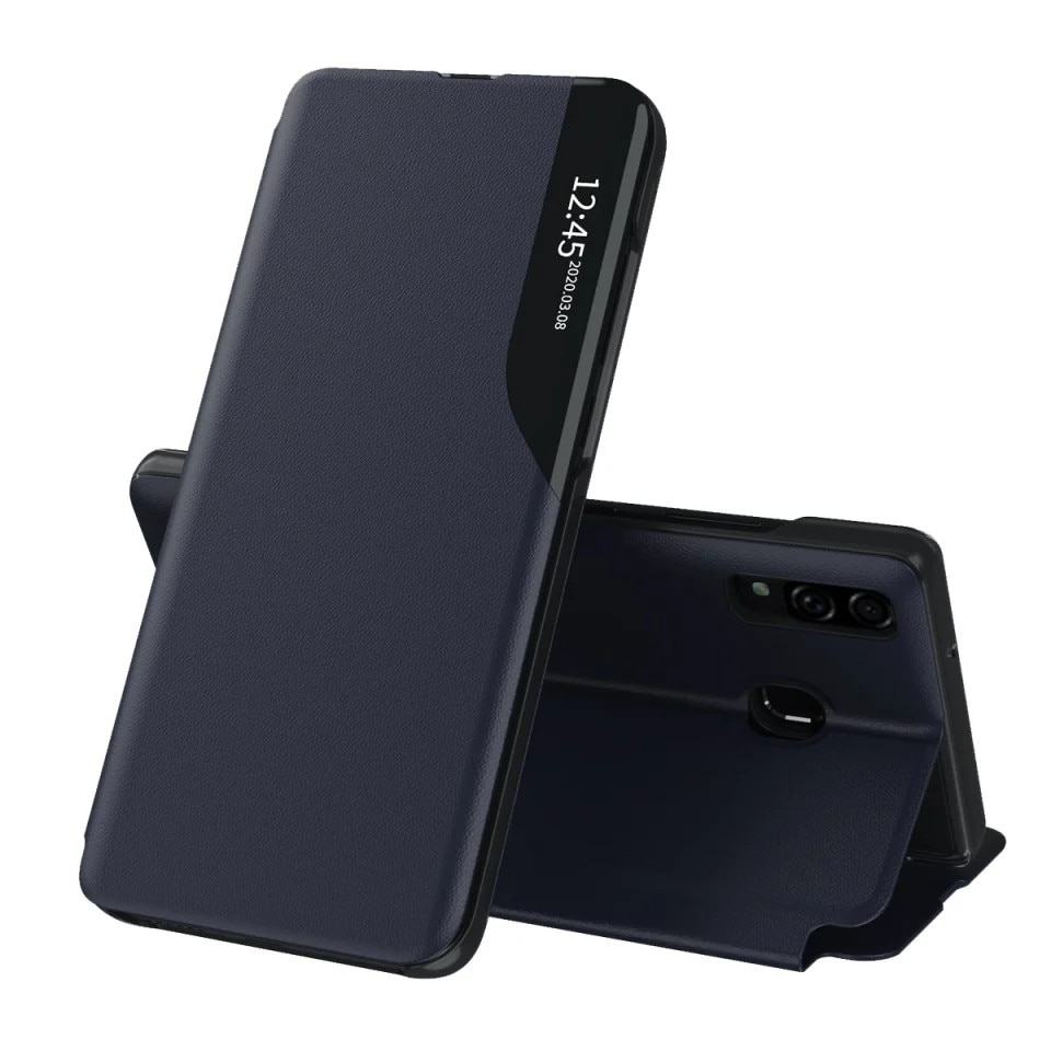 Husa pentru Samsung Galaxy A20e, SKYDDAR INNOVATION, eFold, tip carte, set cu sticker, Albastru