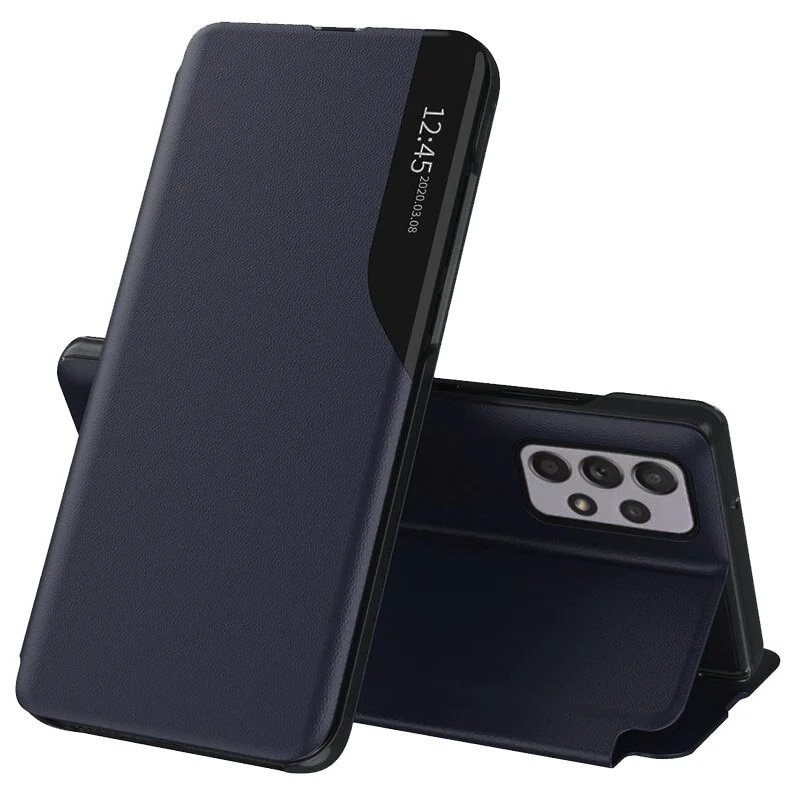 Husa pentru Samsung Galaxy A52 5G / Galaxy A52 4G / Galaxy A52s 5G, SKYDDAR INNOVATION, eFold, tip carte, set cu sticker, Albastru