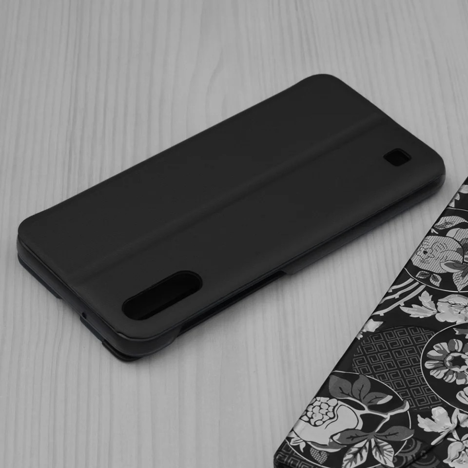 Husa pentru Samsung Galaxy A10 / Galaxy M10, SKYDDAR INNOVATION, eFold, tip carte, set cu sticker, Negru