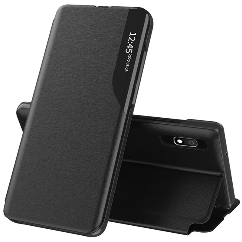 Husa pentru Samsung Galaxy A10 / Galaxy M10, SKYDDAR INNOVATION, eFold, tip carte, set cu sticker, Negru