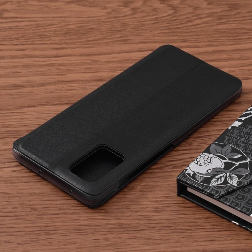 Husa pentru Samsung Galaxy A71 4G, SKYDDAR INNOVATION, eFold, tip carte, set cu sticker, Negru