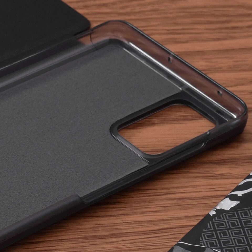 Husa pentru Samsung Galaxy A71 4G, SKYDDAR INNOVATION, eFold, tip carte, set cu sticker, Negru