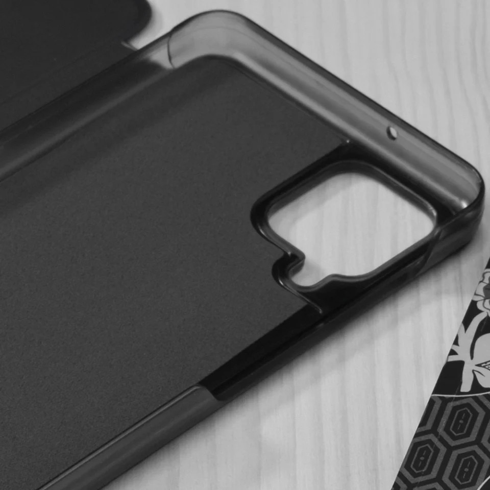 Husa pentru Samsung Galaxy A12 / Galaxy A12 Nacho, SKYDDAR INNOVATION, eFold, tip carte, set cu sticker, Negru