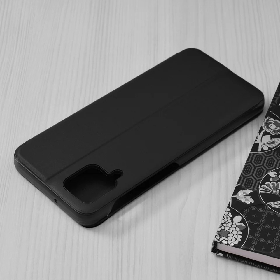 Husa pentru Samsung Galaxy A12 / Galaxy A12 Nacho, SKYDDAR INNOVATION, eFold, tip carte, set cu sticker, Negru