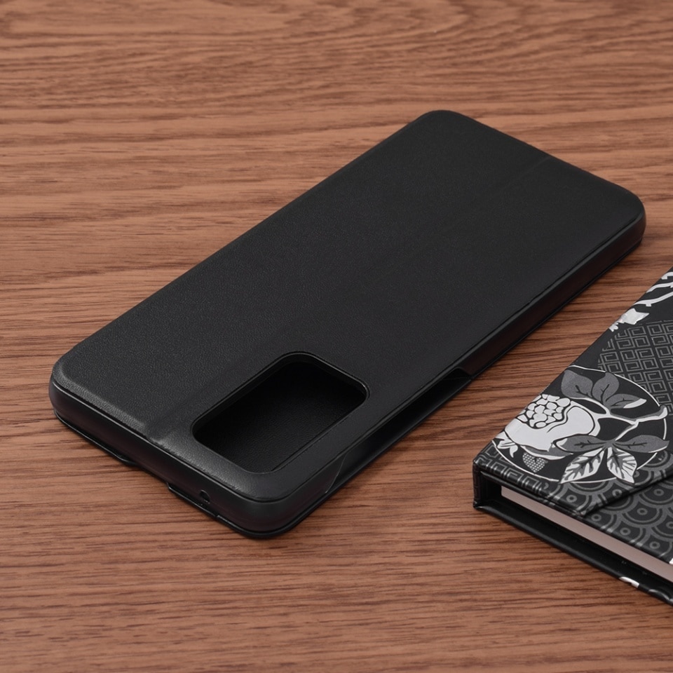 Husa pentru Samsung Galaxy A32 5G, SKYDDAR INNOVATION, eFold, tip carte, set cu sticker, Negru