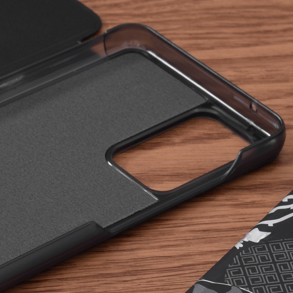 Husa pentru Samsung Galaxy A32 5G, SKYDDAR INNOVATION, eFold, tip carte, set cu sticker, Negru