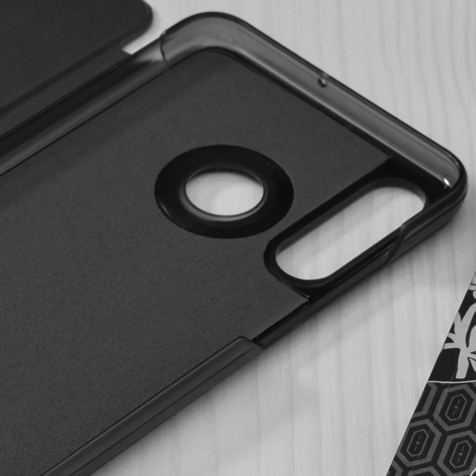 Husa pentru Huawei P30 Lite / P30 Lite New Edition, SKYDDAR INNOVATION, eFold, tip carte, set cu sticker, Negru