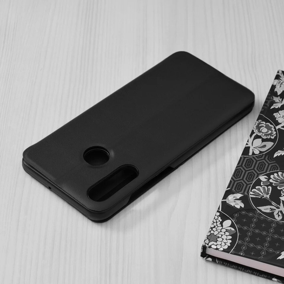 Husa pentru Huawei P30 Lite / P30 Lite New Edition, SKYDDAR INNOVATION, eFold, tip carte, set cu sticker, Negru