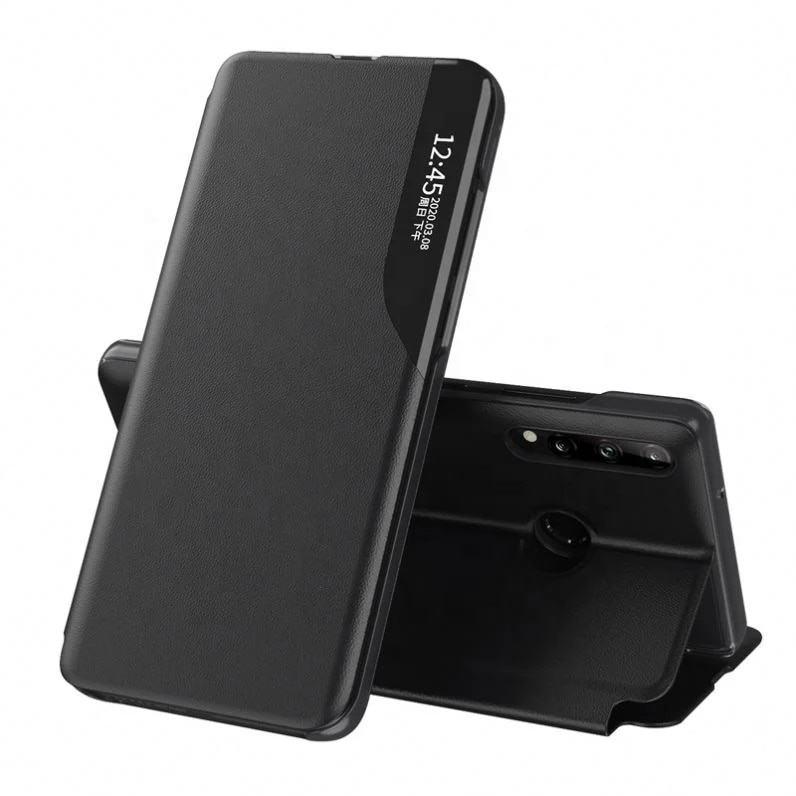 Husa pentru Huawei P30 Lite / P30 Lite New Edition, SKYDDAR INNOVATION, eFold, tip carte, set cu sticker, Negru
