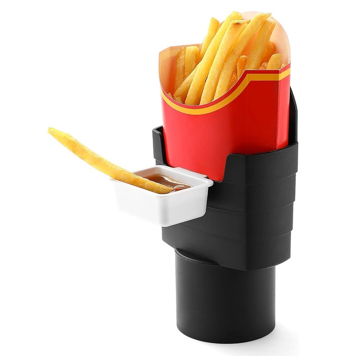 Set organizator auto pentru cartofi prăjiți și sosuri, Autocise, design anti-v spill, negru