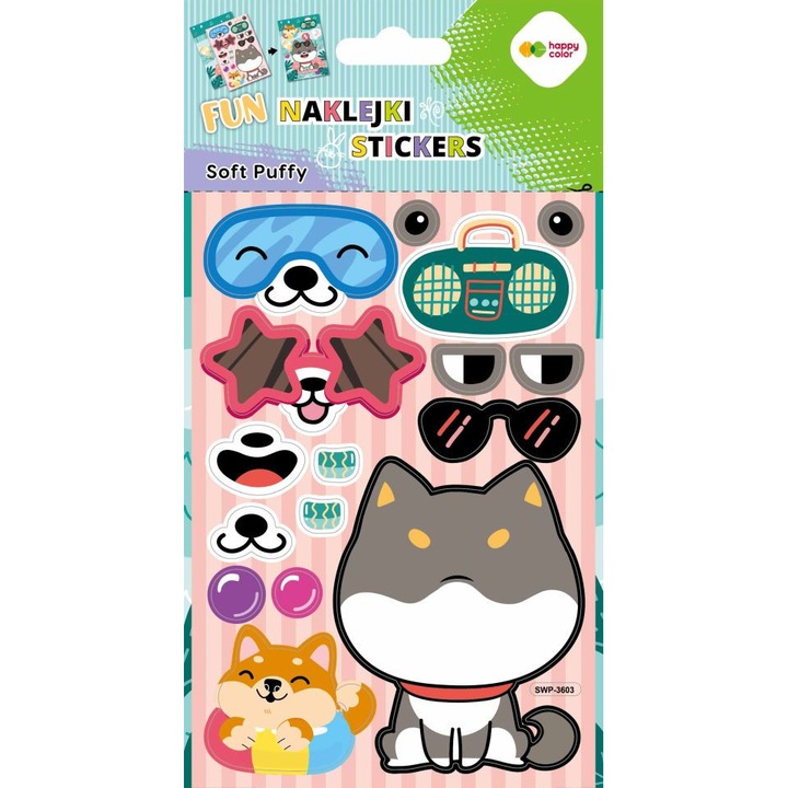 Set de stickere decorative 3D Soft Puffy FUN Dog Play, Happy Color, multicolor, usor de utilizat