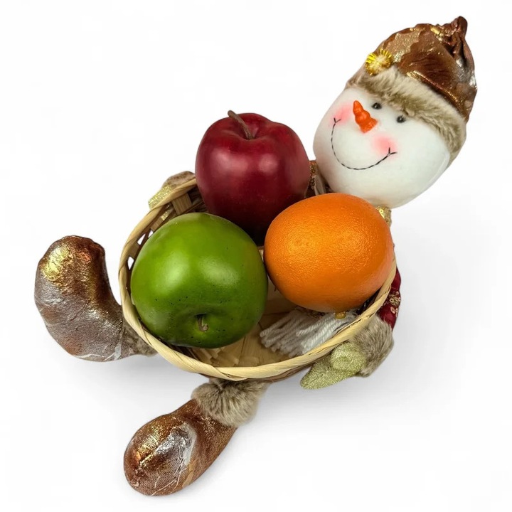 Декоративна коледна кошница със снежен човек, идеална за празнични аранжировки