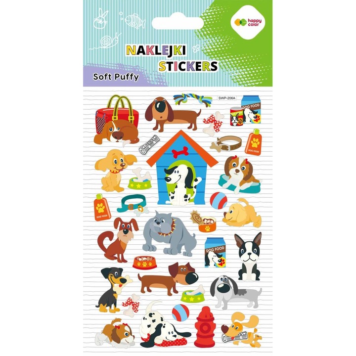 Set de stickere decorative Soft Puffy 3D Dog World, Happy Color, multicolor, rezistente, usor de aplicat