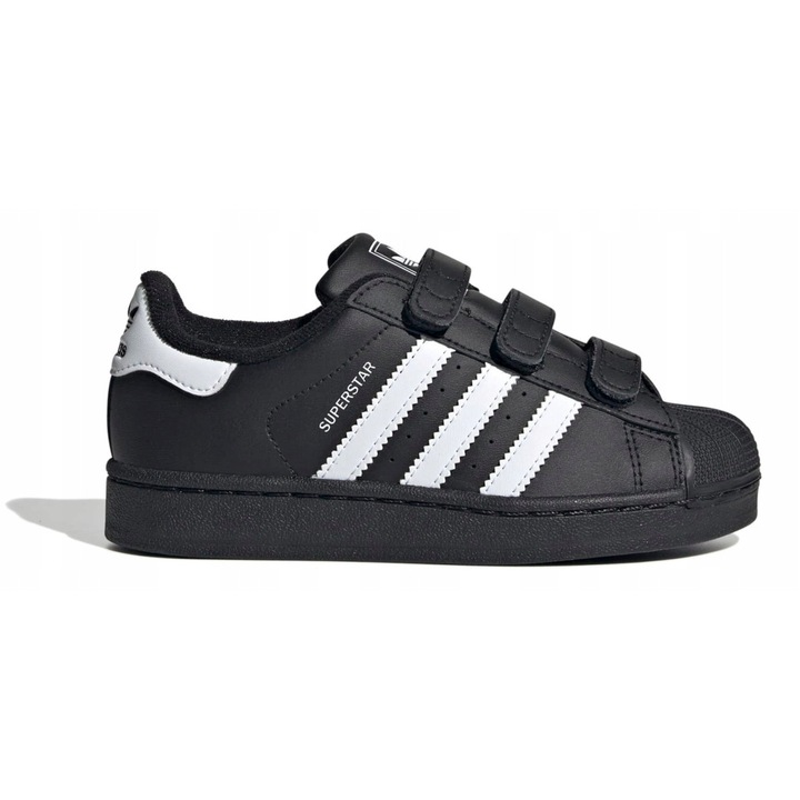 Pantofi copii, ADIDAS SUPERSTAR, piele naturala, velcro, alb/negru, 34 EU