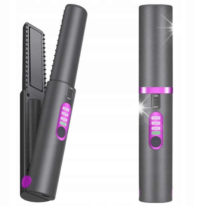 Vezeték nélküli hajegyenesítő, 2600 mAh, 3 hőmérséklet, powerbank funkció, többszínű, kompakt