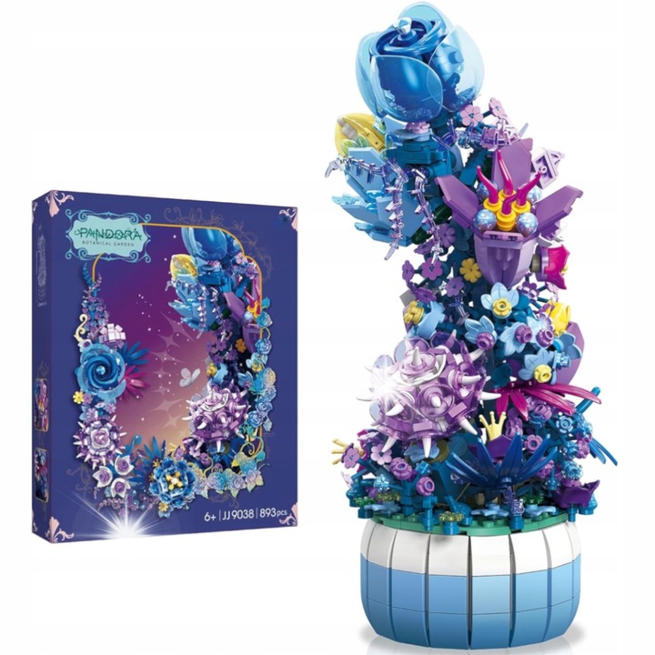 Set de blocuri, flori in ghiveci, 893 elemente, roz, 25x13x13cm