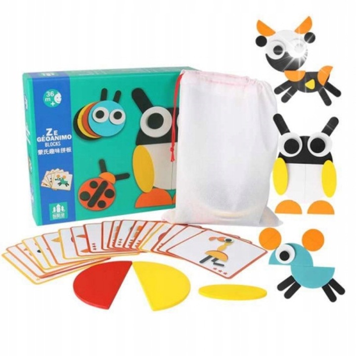 Montessori fa puzzle, 29 darab, 9 mintakártya, 21,5x5x25,5cm, többszínű