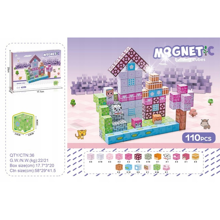 Set de constructie, 110 bucati, roz