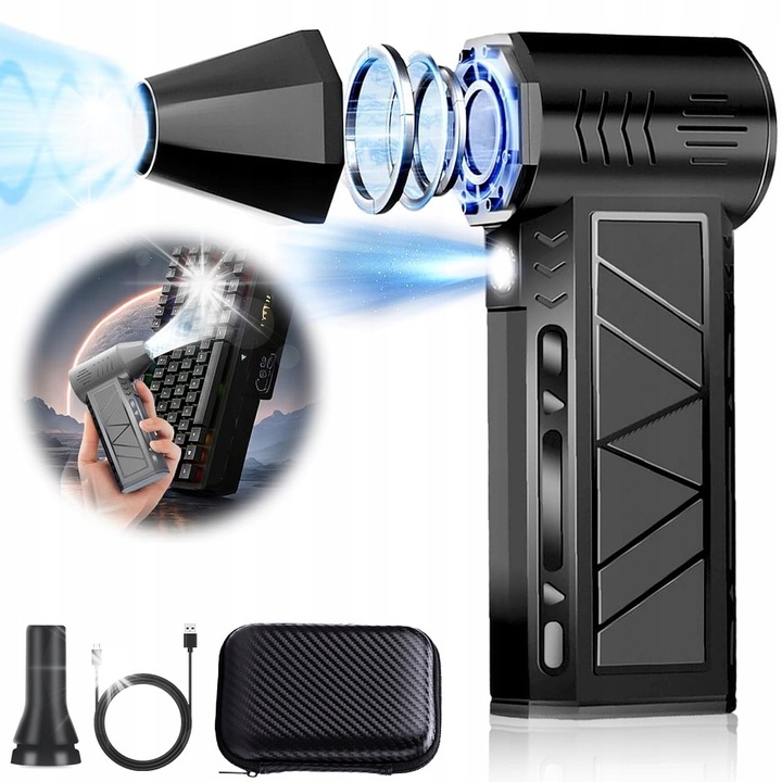 Мини прахосмукачка за кола, 130000 RPM, 200 W, черна, 13x7.8x3.8 см